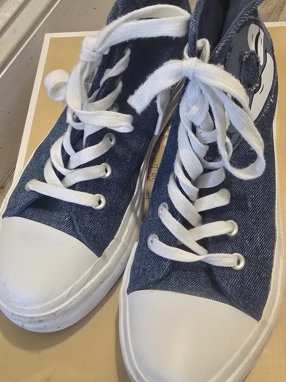 Primark Blue Denim High-Top Sneakers with White Accents